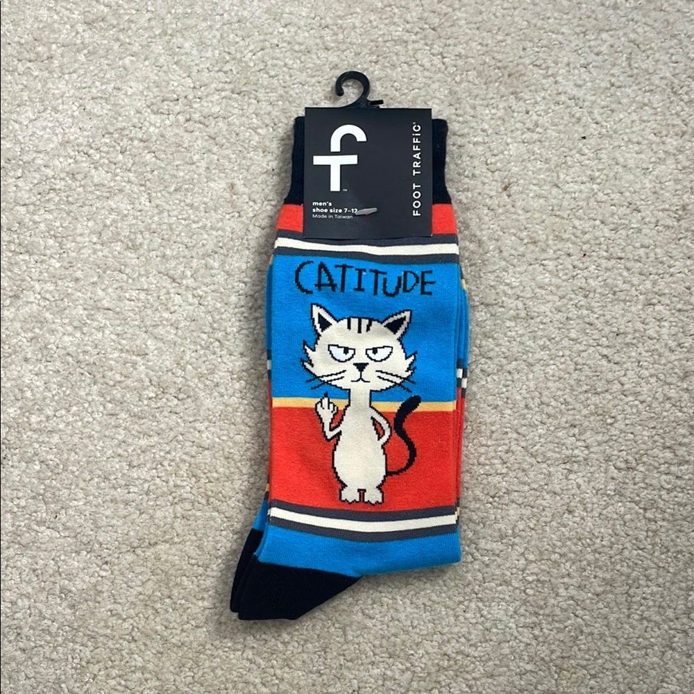 Traffic Blue and Red Cartoon Cat Socks
